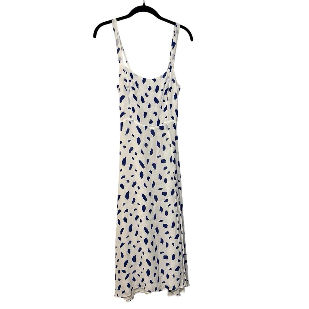 Reformation White Blue Juliette Ink Dots Midi Dress Size 6